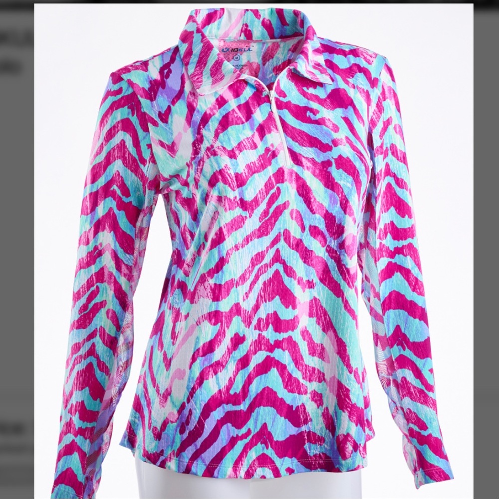 Bright Zebra-Print Long Sleeve Top - Turquoise & Magenta